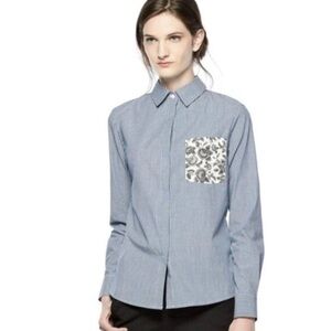 Thakoon Blue and White Striped button up Top women Medium NWOT